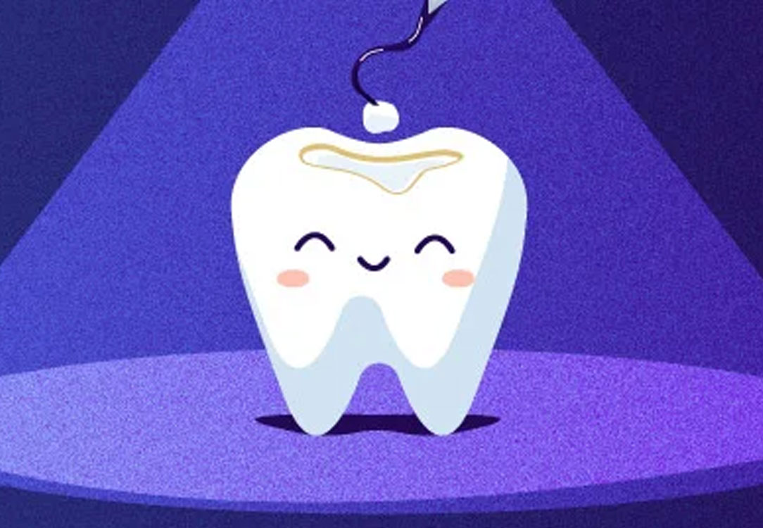 Tooth in spotlight with a small hole at the top