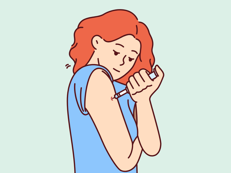 Woman injecting herself with syringe